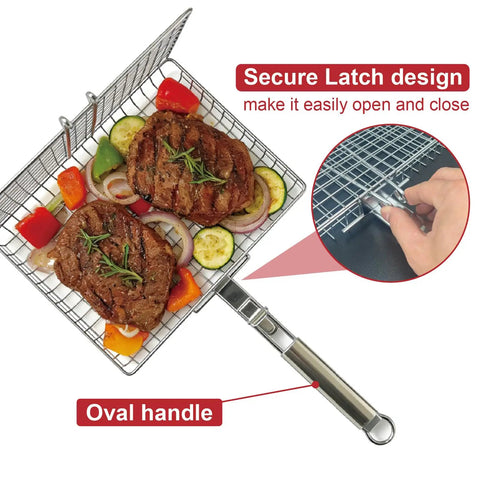 Stainless Steel Grill Basket With Detachable Handle For Outdoor Grilling Perfect For Fish Meats And Veggies Flip Easy And Even Heating