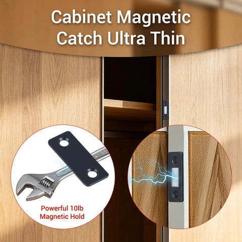 Ultra Thin Magnetic Cabinet Catch Set, 4 Pack Stick-On Drawer Magnets For Kitchen Cabinets, Closets, Doors And Lids on wooden cabinet