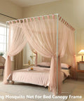 Heavy Duty White Canopy Bed Frame Posts For Twin Size Beds With Sturdy Metal Corner Brackets For A Major Bedroom Glow Up And Smooth Installation That Truly Takes Care Of Business with pink curtains.