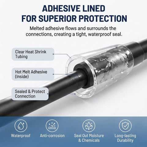 Close-up of adhesive lined clear heat shrink tubing from the Top Shelf Heat Shrink Tubing Roll Kit for waterproof sealing.