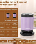 Precision Temp Control Self Heating Coffee Mug Rechargeable Smart Cup Keeps Your Java Piping Hot For Hours With Spill Proof Lid And Charging Coaster Total Game Changer For Daily Grind And Office Vibes on table with temperature chart
