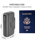 220V to 110V Voltage Converter 230W Step Down Travel Power Adapter next to a US passport for size comparison