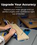 Premium Table Saw Miter Gauge Kit Featuring An Adjustable Fence For Dead On Angles and Crisp Woodworking Cuts That Shoot Straight Every Time for precise angle cuts.