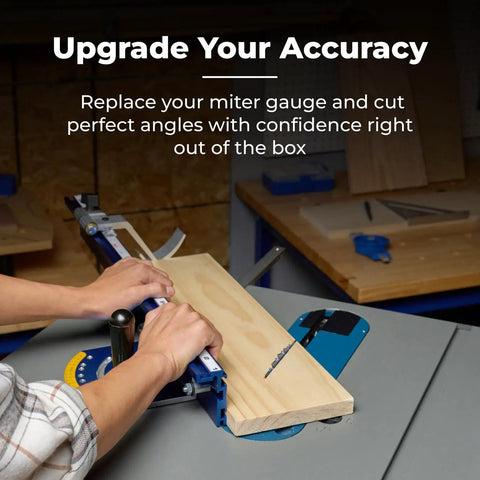 Premium Table Saw Miter Gauge Kit Featuring An Adjustable Fence For Dead On Angles and Crisp Woodworking Cuts That Shoot Straight Every Time for precise angle cuts.