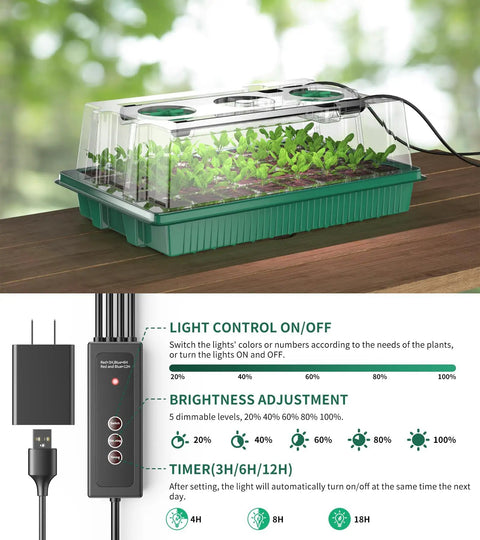 80 Cell Seedling Starter Tray With Grow Light And Humidity Dome Reusable Indoor Seed Germination Kit Two Pack Green Base