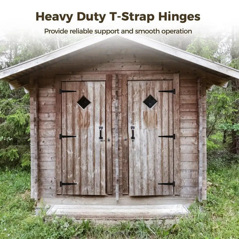Heavy Duty T Strap Hinges 8 Inch Zinc Plated Steel Gate Hardware For Barns Fences And Shed Doors Includes Mounting Screws on wooden shed doors.