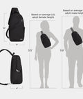 Anti Theft Sling Bag With Locking Zippers, Slash Resistant Panels, RFID Blocking Slots shown on average adult heights