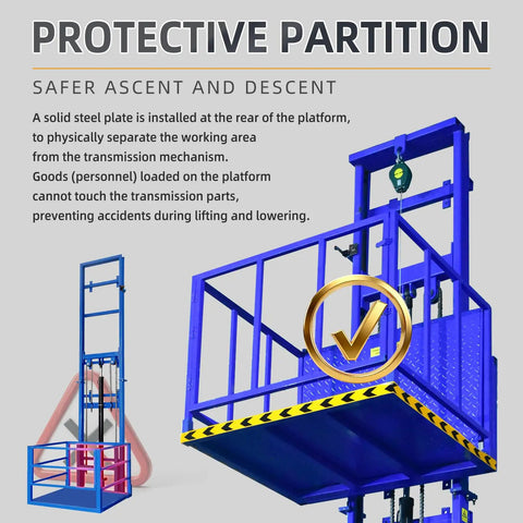 Heavy Duty 2200 Lbs Electric Hydraulic Lift Platform With Wall Mount Freight Elevator for safe lifting with protective partition.
