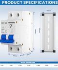 Product specifications for 50A 2P Solar PV Breaker With Thermal Magnetic Trip, Miniature Disconnect Switch, DIN Rail Mount, 500V Rating
