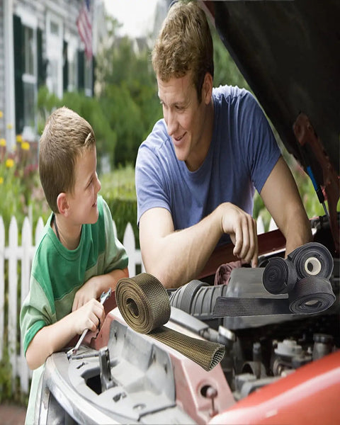 Heavy Duty Heat Shield Sleeve For Spark Plug Wires, Half Inch ID, Titanium Fiberglass near car engine bay