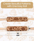 Rose Embossed Rolling Pin For Baking Cookies And Shortbread With Flower Pattern, Wooden Engraved Springerle Style Rolling Pin