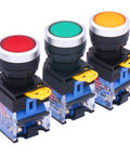 Momentary Push Button Switch 22mm 1NO 1NC with red, yellow, green buttons, industrial panel switch, LA38-11 Series, box pack