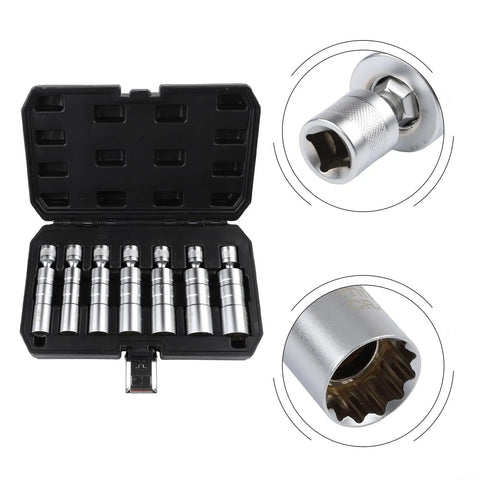 3/8 Drive 7-Piece Thin Wall Socket Set With Case Magnetic Spark Plug Sockets 14mm To 21mm 9/16 13/16 3/4 Inch In Black Case