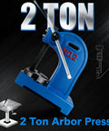 Built Like A Tank 2 Ton Manual Arbor Press Rock Solid Cast Iron Stamping Bending And Peening Tool For Metal Fabrication Shops, blue design.