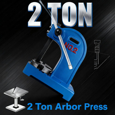 Built Like A Tank 2 Ton Manual Arbor Press Rock Solid Cast Iron Stamping Bending And Peening Tool For Metal Fabrication Shops, blue design.