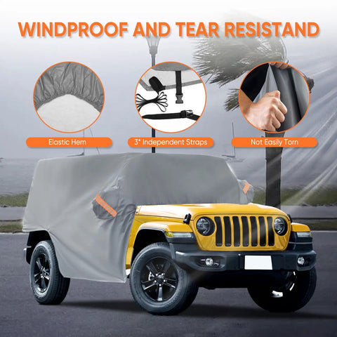 Jeep Wrangler Cab Cover For 2007 To 2026 Four Door Waterproof All Weather Half Car Cover Oxford Fabric on yellow Jeep