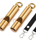 Brass Emergency Whistle 2 Pack With Tangle Free Lanyard Pealess Storm Resistant 120dB Lifesaver Survival Whistle with black lanyards