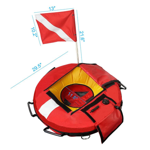 Inflatable Dive Float Buoy With Flag, 29 Inch Surface Marker For Scuba, Freediving, Snorkeling, And Spearfishing, High Viz Red