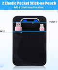 Stick On Dual Pocket SSD Carrying Case With Reusable Adhesive for Laptops and External Drives, showing elastic pockets.