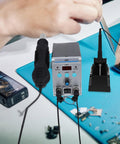 Pro Grade Digital Display Soldering Iron Station Kit with Hot Air Rework on workbench for PCB maintenance.