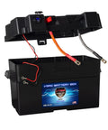 Heavy Duty Battery Box With Usb And Usb C Charging Ports And Built In Voltmeter For Group 24 27 31 Cells, open view, black, top