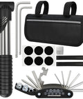 All In One Bike Repair Kit With Mini Pump And 16 In 1 Multitool, Tire Levers, 4mm And 5mm Allen Wrenches, Patches, Polish, And Handy Bag