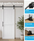 36 By 84 Inch Solid Pine Sliding Barn Door With Slick Rolling Hardware Kit For Bedroom And Bathroom Frictionless Slide showcasing high-quality hardware.