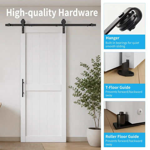 36 By 84 Inch Solid Pine Sliding Barn Door With Slick Rolling Hardware Kit For Bedroom And Bathroom Frictionless Slide showcasing high-quality hardware.