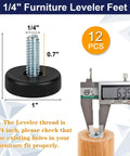 Adjustable 1/4-20 Thread Furniture Feet Levelers, 12 Pack Screw In Leveling Feet measurement and size guide