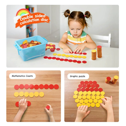 Double Sided Plastic Math Counters For Kids 800 Piece Set Two Color Red Yellow Counting Disks used in hands-on math activities.