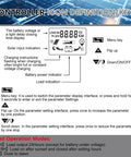 Diagram showing functions of Beefed Up 30A MPPT Solar Charger Controller For 12V 24V Systems with LCD and button functions.
