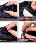 Step-by-step installation of Sneaker Hole Repair Patch Kit For Toe And Heel Wear Prevention, Quick Patch Inserts, Black, 4 Patch Set