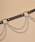 Badass Black Pu Leather Waist Chain Belt Featuring Heavy Duty Hardware And Distressed Details For Emo Punk Goth Grunge Fashion.