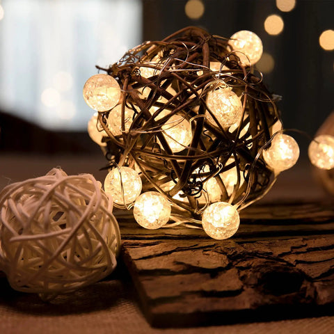 Cozy Crackle Globe String Lights Battery Operated 10 Ft With 30 LEDs Soft White Fairy Lighting For Bedroom Decor Christmas Vibe And Valentine Mood Centerpiece Glow