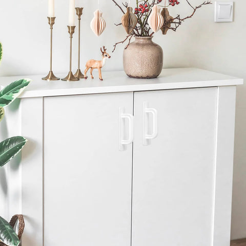 White cabinet with Two Pack Adhesive Cabinet Handles Stick On No Drill Pulls Peel And Stick For Cabinets Doors, decorative items on top