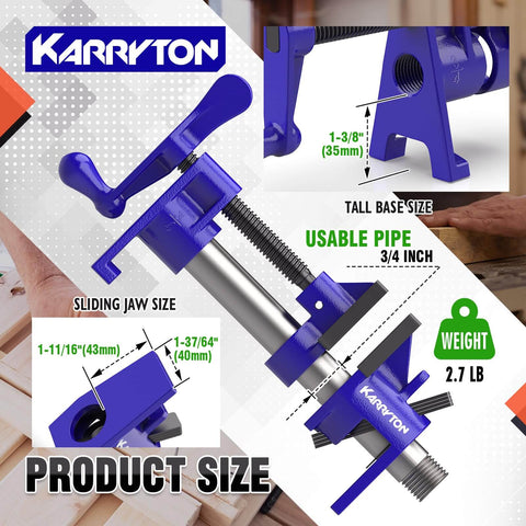 Heavy Duty Three Quarter Inch Pipe Clamps Set Of Four For Woodworking And Furniture Making Workhorse Adjustable H Style Clamps details