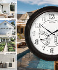 Must Have 24 Inch Indoor Outdoor Lighted Clock With Self Illuminated Face Waterproof 3 In 1 Weather Station Including Thermometer And Hygrometer Metal Clock In Oil Rubbed Bronze Finish Night Light in outdoor setting