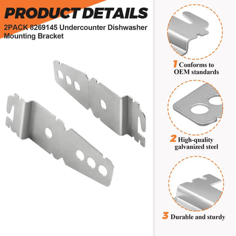 2 Pack Dishwasher Mounting Brackets With Screws For Whirlpool Kenmore KitchenAid Undercounter Dishwashers Replaces WP8269145 WP8269145VP