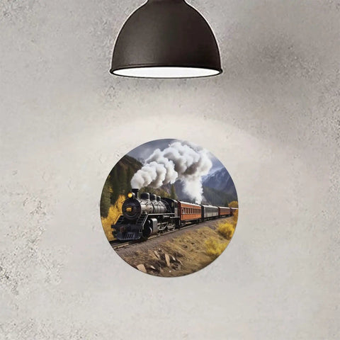 Dope Circular Metal Wall Art Featuring A Vintage Locomotive Train For Living Room And Office Decor Large Round Sign