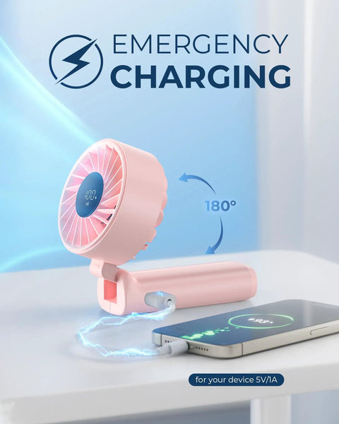 Handheld Portable Fan With 4000mAh USB Rechargeable Battery 180 Degree Foldable Mini Desk Fan used for emergency charging