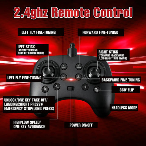 Remote control details for Spider Drones for Kids and Adults With 360 Degree Flips and Toss Launch 2 4Ghz Remote Auto Hover