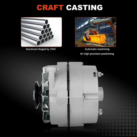 High Output One Wire Self Exciting Alternator Replacement ADR0335 For GM Chrome Finish, side view with aluminum CNC materials