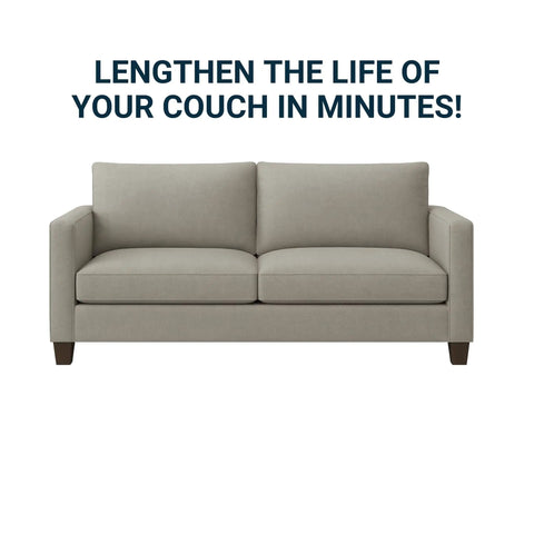 Pro Level Upholstery Stay Wire For Sofa And Loveseat Springs Boasts Forty Grip Tight Clips Twenty Foot Paper Wrapped Cord No Sweat Furniture Restoration Gear Plus Bonus Storage Bag displayed on a contemporary couch.