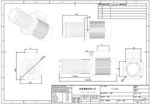 Lathe/bandsaw coolant pump with metal body; immersion length 180mm, 1/2-inch NPT, 3-phase 220/440V.