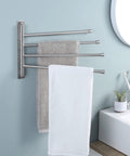Super Sturdy Heavy Duty Swing Out Swivel Towel Rack For Bathroom With Four Arms Holds Multiple Towels Space Saving Wall Mount Brushed Steel