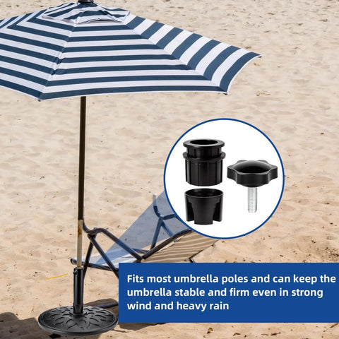 8 Piece Outdoor Patio Umbrella Base Replacement Parts Kit with hole ring sets and M8 threaded hand knobs on beach