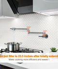 Chrome Pot Filler Faucet With Solid Brass Build, Wall Mounted Over Stove, 360 Degree Swing Arm filling pot