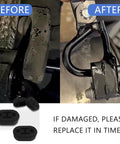 Comparison of worn exhaust hanger and new system with Four Piece Exhaust Hanger Rubber Kit With Universal Polyurethane Insulators For Muffler Mounts, Two Hole Bushings, Vibration Damping And Noise Reduction, Built For A Tough Universal Fit On Cars And Trucks.