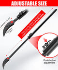 Beefy 29 To 48 Inch Adjustable Pry Bar With 180 Degree Rotating Head, featuring push button adjustment and measurements.