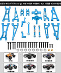 Aluminum Upgrade Kit For 1/16 Scale RC Truck Front And Rear Suspension Arms, Pro Grade Steering Knuckles And Hubs, R168Z Bearings, Blue